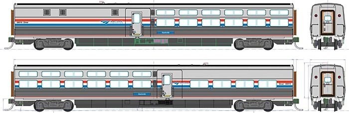 Viewliner II Diner - Ready to Run -- Amtrak 68012 Harrisburg (Phase III silver red, white, blue), HO, Kato USA Inc 356231