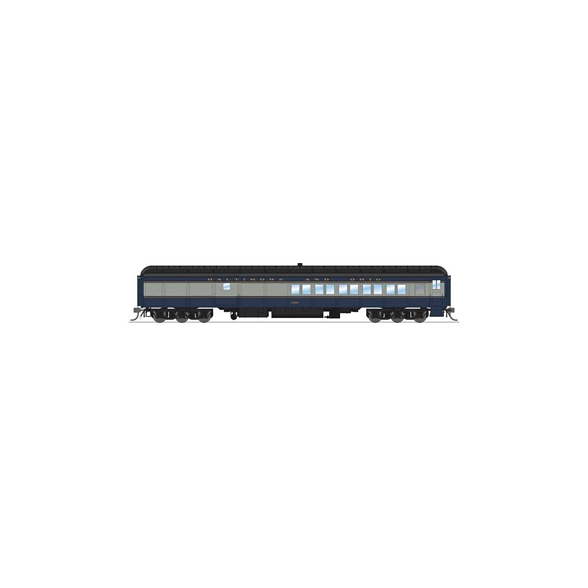 Heavyweight Coach-Baggage-Combine - Ready to Run -- Baltimore & Ohio 1438 (blue, gray, black), HO, Broadway Limited Imports 9741