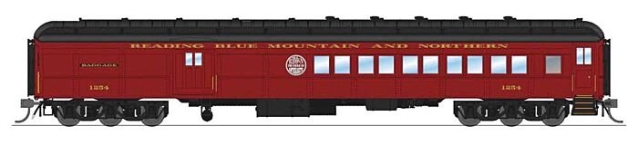 Heavyweight Coach-Baggage-Combine - Ready to Run -- Reading, Blue Mountain & Northern 1254 (Tuscan, black), HO, Broadway Limited