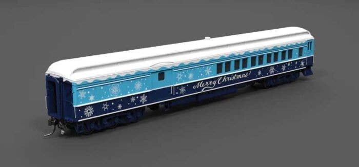 Heavyweight Coach-Baggage-Combine - Ready to Run -- Christmas (blue, white), HO, Broadway Limited Imports 9745