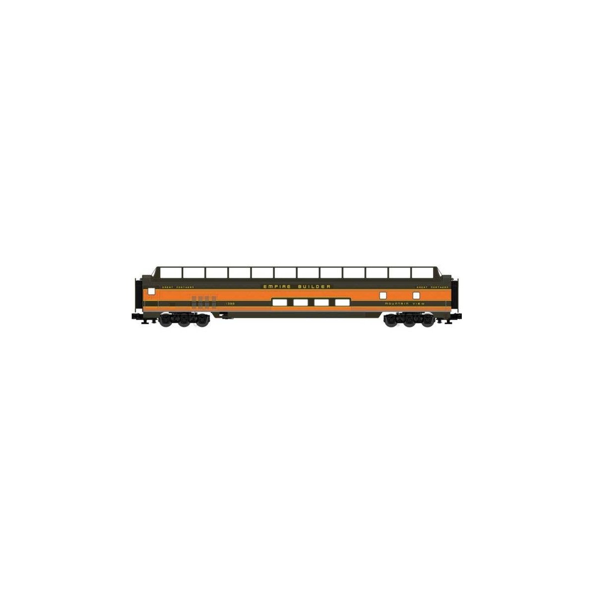 21′ Smooth-Side Full-Length Dome - 3-Rail - Ready to Run -- Great Northern Mountain View (Empire Builder. Omaha Orange, Pullma