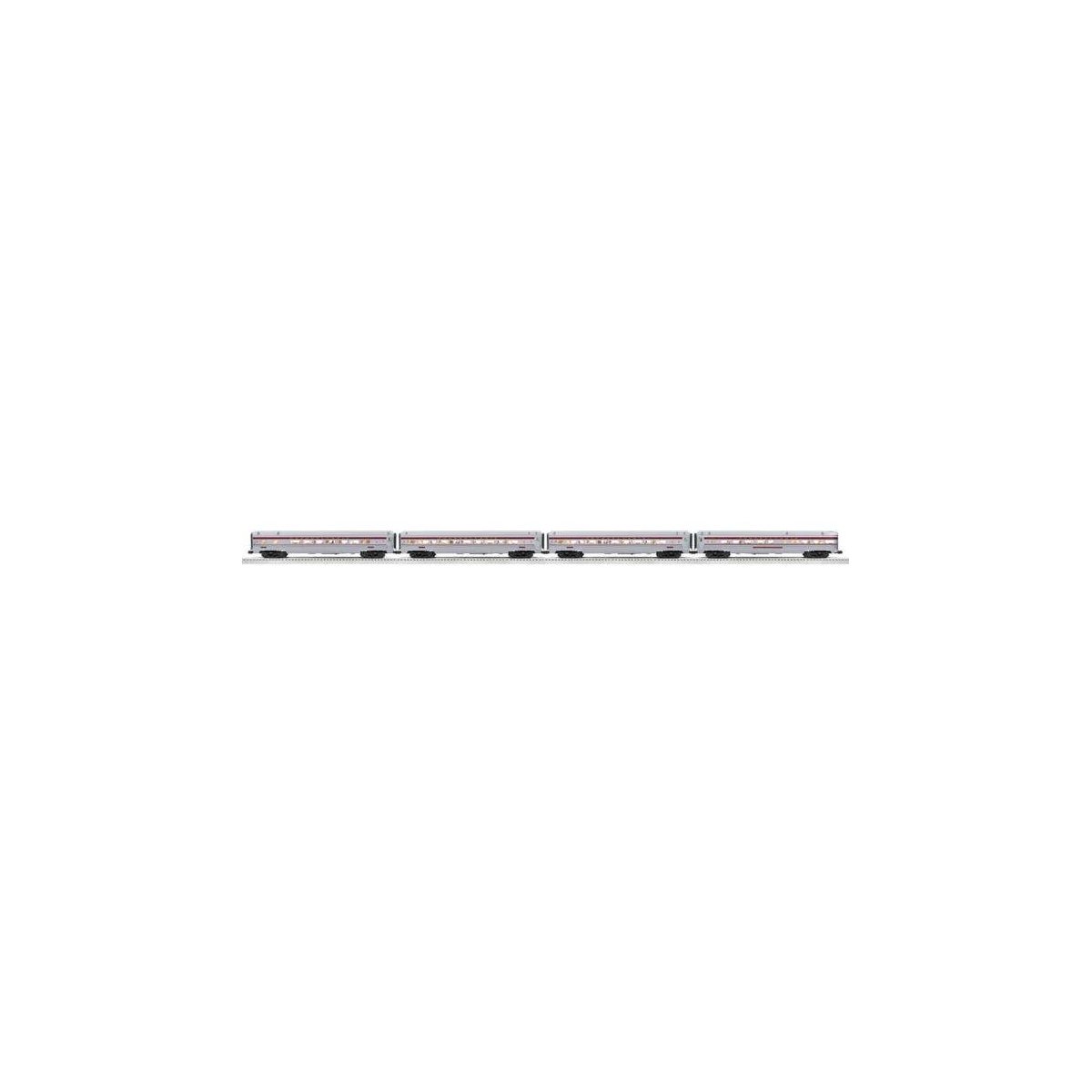 18′ Streamlined Fluted-Side 3 Coaches, Observation - 3-Rail Ready to Run - -- Pennsylvania Railroad (silver, Tuscan, Congressi