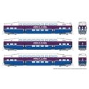 Bilevel Commuter Cab Car & 2 Coach Set - Ready to Run -- Altamont Commuter Express Set 1 3305, 3212, 3216 (white, purple, blue),