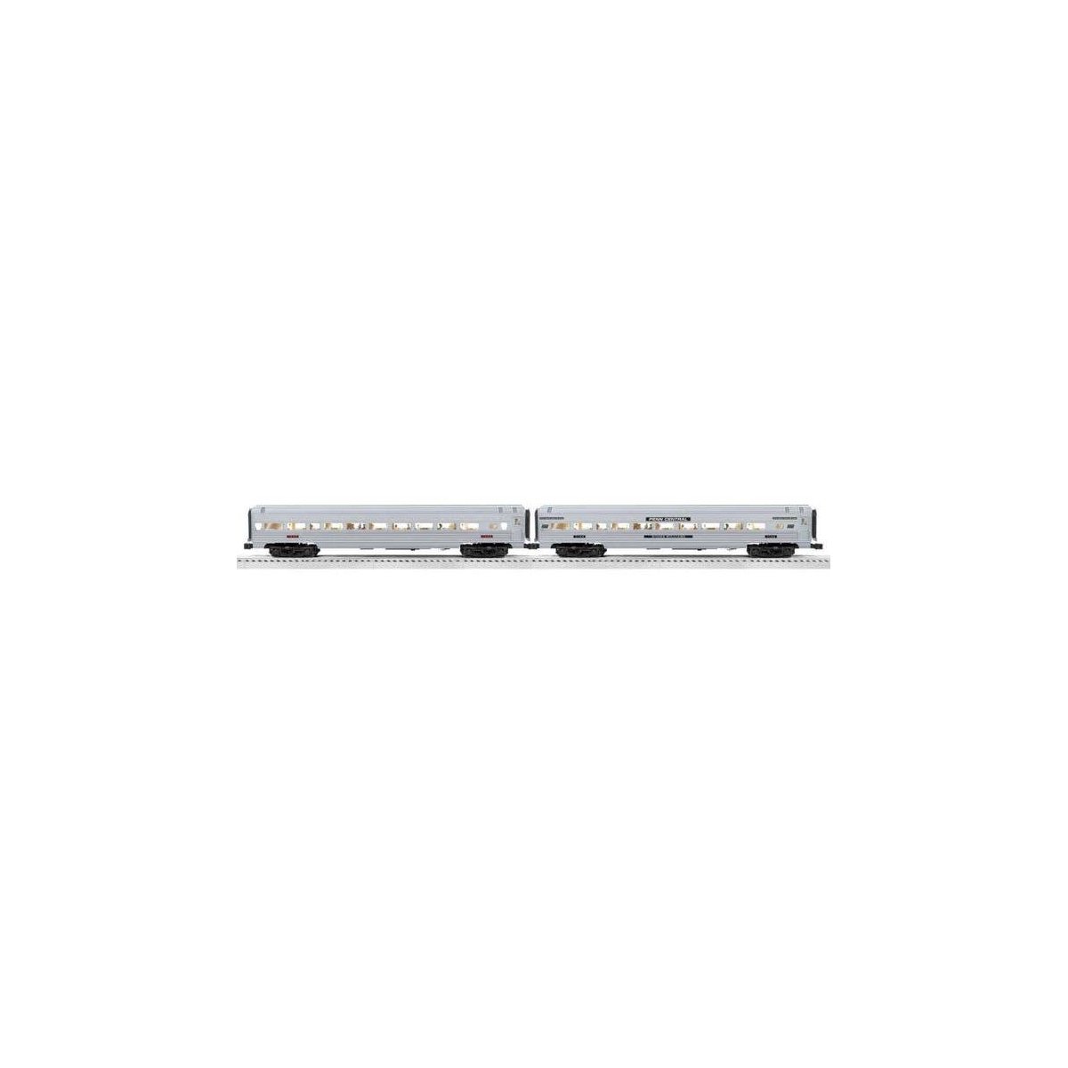 18′ Streamlined Fluted Coach 2-Pack - 3-Rail - Ready to Run - RailSounds -- Penn Central 1589, 7142 (silver, black), O, Lionel