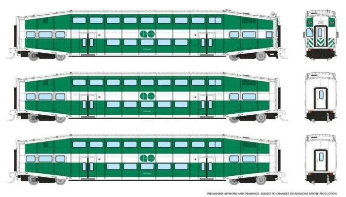 Bilevel Commuter Cab Car & 2 Coach Set - Ready to Run -- GO Transit Set 2 213, 2211, 2240 (green, white), N, Rapido Trains Inc 5