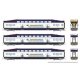 Bilevel Commuter Cab Car & 2 Coach Set - Ready to Run -- West Coast Express Set 2 109, 301, 305 (white, blue, yellow), N, Rapido