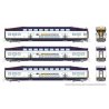 Bilevel Commuter Cab Car & 2 Coach Set - Ready to Run -- West Coast Express Set 2 109, 301, 305 (white, blue, yellow), N, Rapido