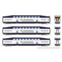 Bilevel Commuter Cab Car & 2 Coach Set - Ready to Run -- West Coast Express Set 1 108, 304, 308 (white, blue, yellow), N, Rapido
