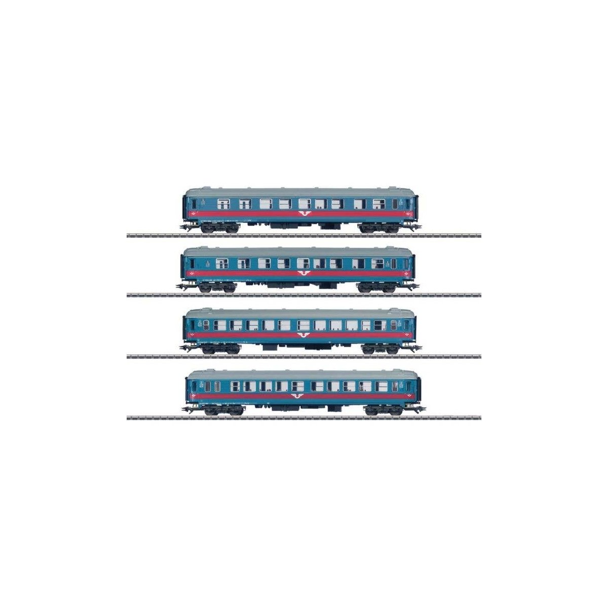 Type A2K, AB3K, B1KT & B5K Inter-Regio 4-Car Set - 3-Rail - Ready to Run -- Swedish State Railways SJ (Era V, blue, gray, red), 
