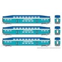 Bilevel Commuter Coach 3-Pack - Ready to Run -- Coaster Set 2401, 2403, 2406 (Early Scheme, blue, teal, white), N, Rapido Trains