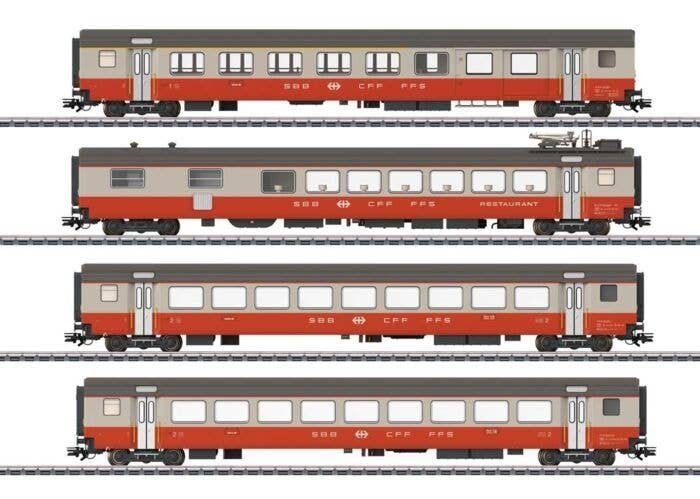 Type AD Combine, Type WR Diner, 2 Type B Coaches - 3-Rail - Ready to Run -- Swiss Federal Railways SBB/CFF/FFS (Era IV 1975, Swi