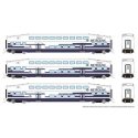 Bilevel Commuter Coach 3-Pack - Ready to Run -- Metrolink 183, 195, 208 (As Delivered, white, blue), N, Rapido Trains Inc 546021