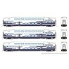 Bilevel Commuter Coach 3-Pack - Ready to Run -- Metrolink 183, 195, 208 (As Delivered, white, blue), N, Rapido Trains Inc 546021