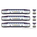 Bilevel Commuter Coach 3-Pack - Ready to Run -- West Coast Express 302, 303, 307 (white, blue, yellow), N, Rapido Trains Inc 546