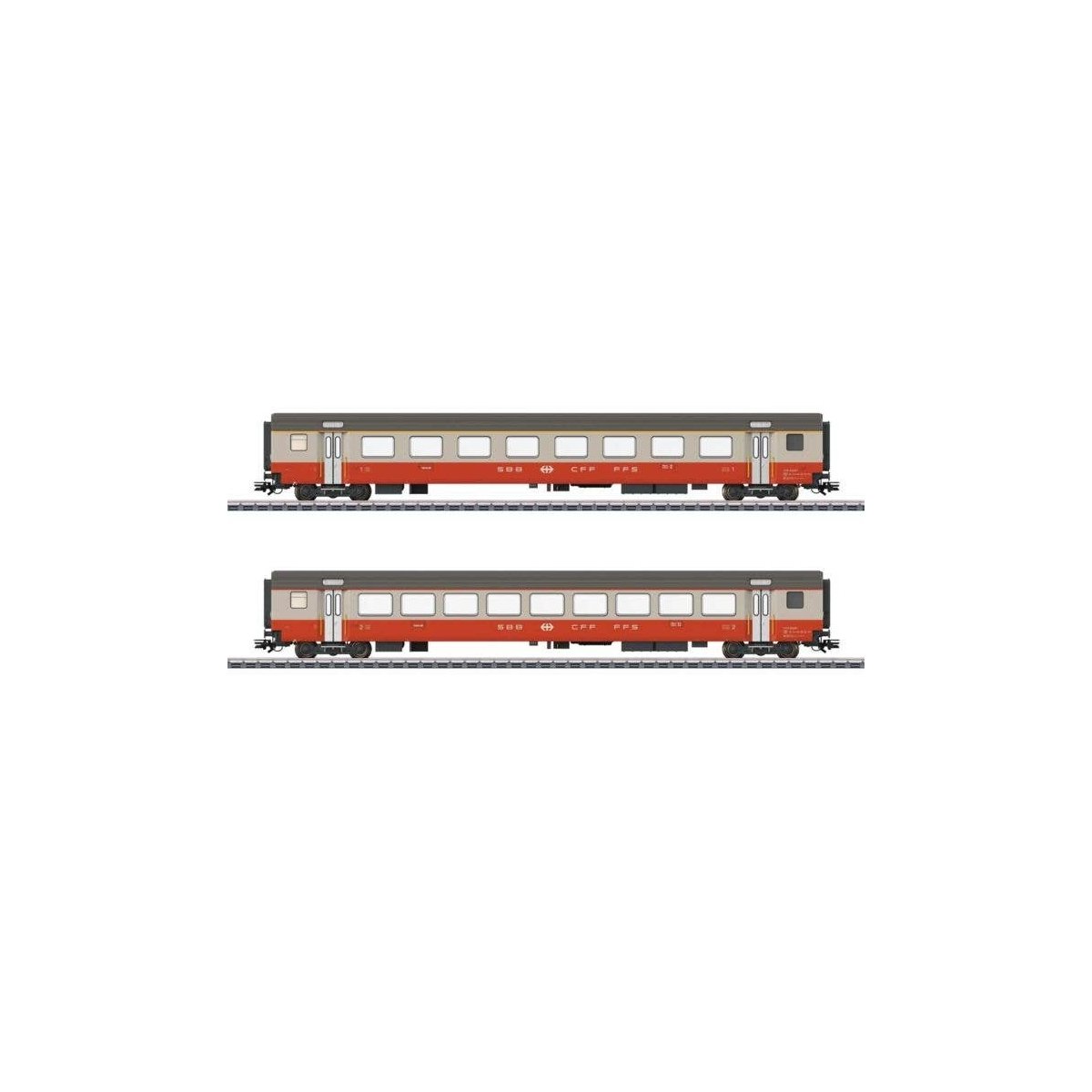 Type A Coach, Type B Coach Set - 3-Rail - Ready to Run -- Swiss Federal Railways SBB/CFF/FFS (Era IV 1975, Swiss Express, gray, 