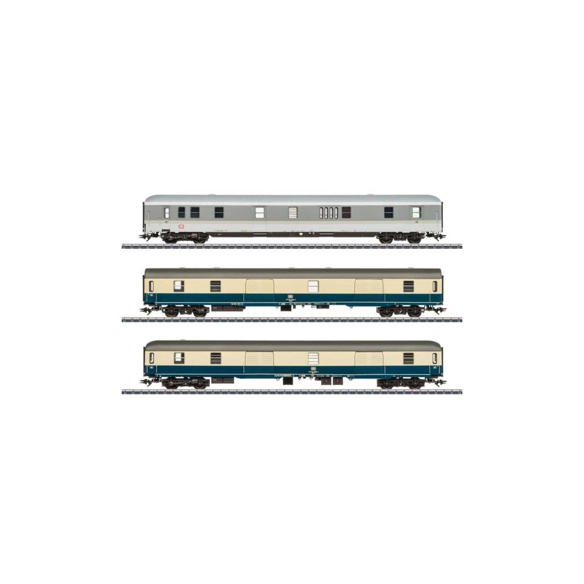 Type Dm 903, Dms 905.0 & Dm 902 Baggage Car Set - 3-Rail - Ready to Run -- German Federal Railroad DB (Era V 1993, 1 gray, & 2 b