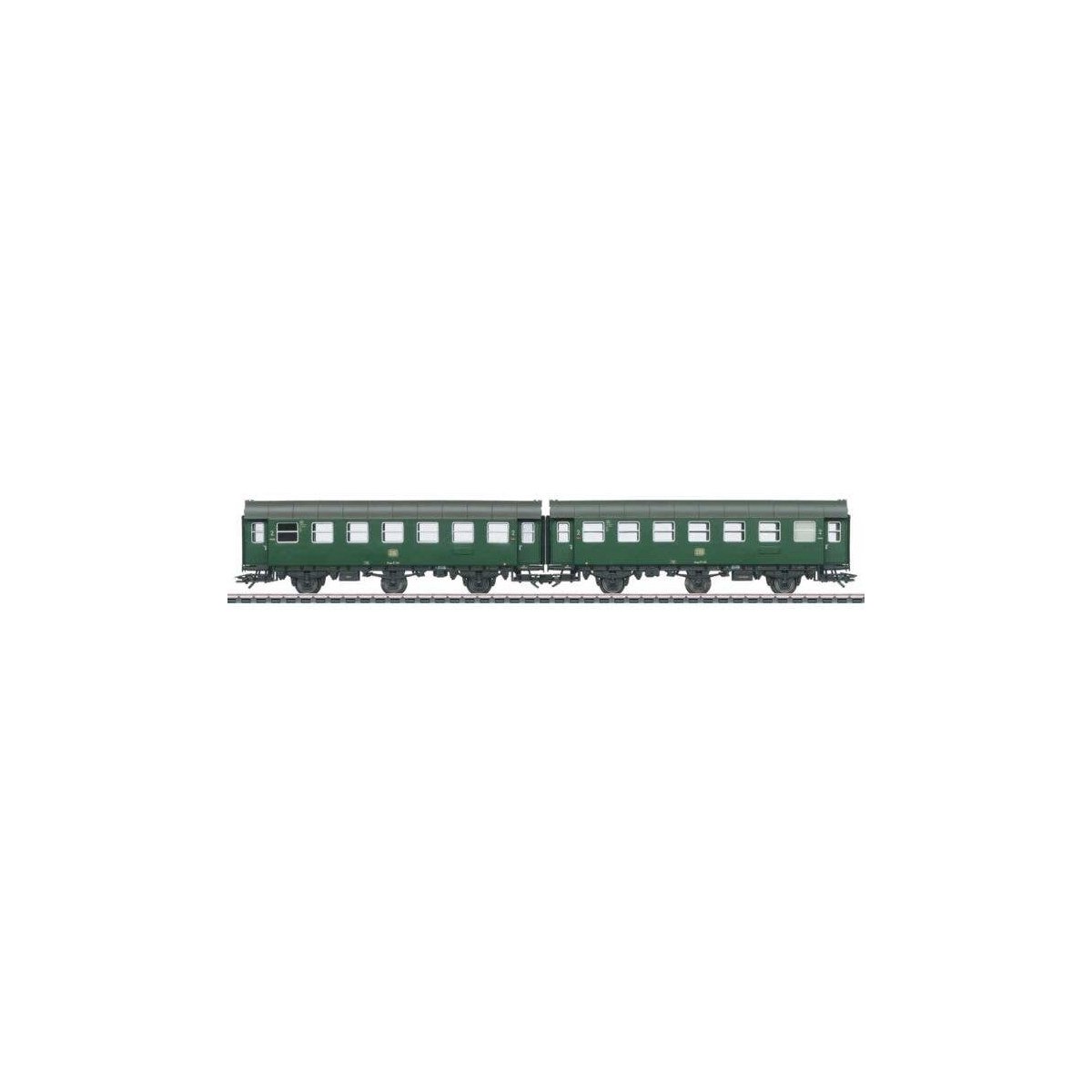 Type B3yge 2nd Class 2-Unit Rebuild Coach Set - 3-Rail - Ready to Run -- German Federal Railroad DB (Era III 1965, green, gray),