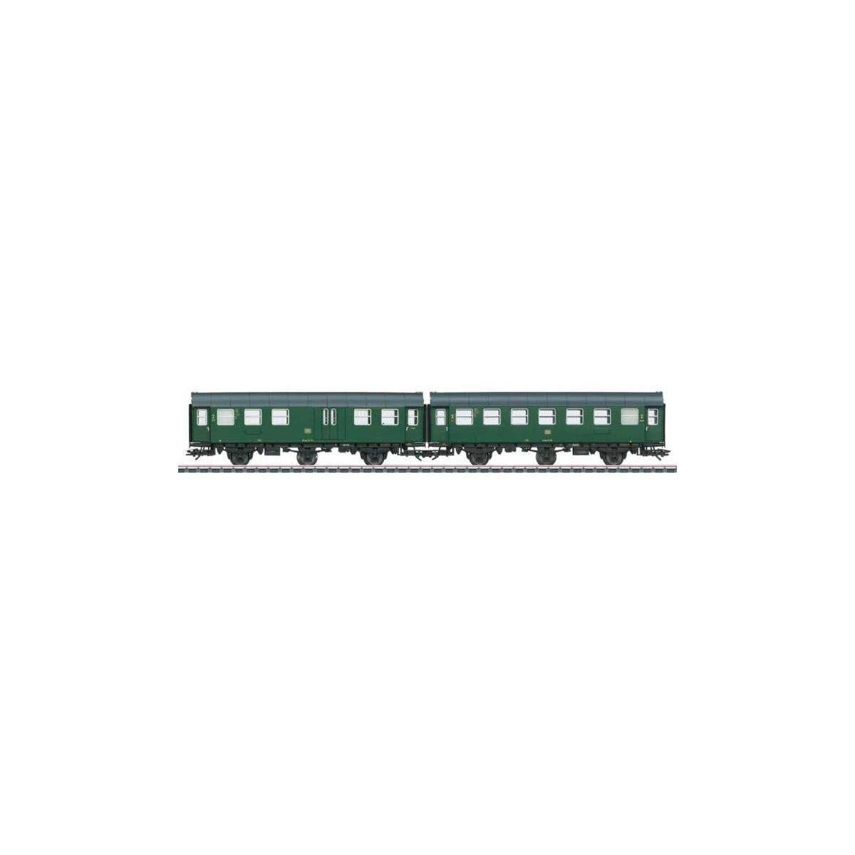 Rebuilt Type B3yge and BD3yg 2nd Class Car Set - 3-Rail - Ready to Run -- German Federal Railroad DB (Era III 1965, green, gray)