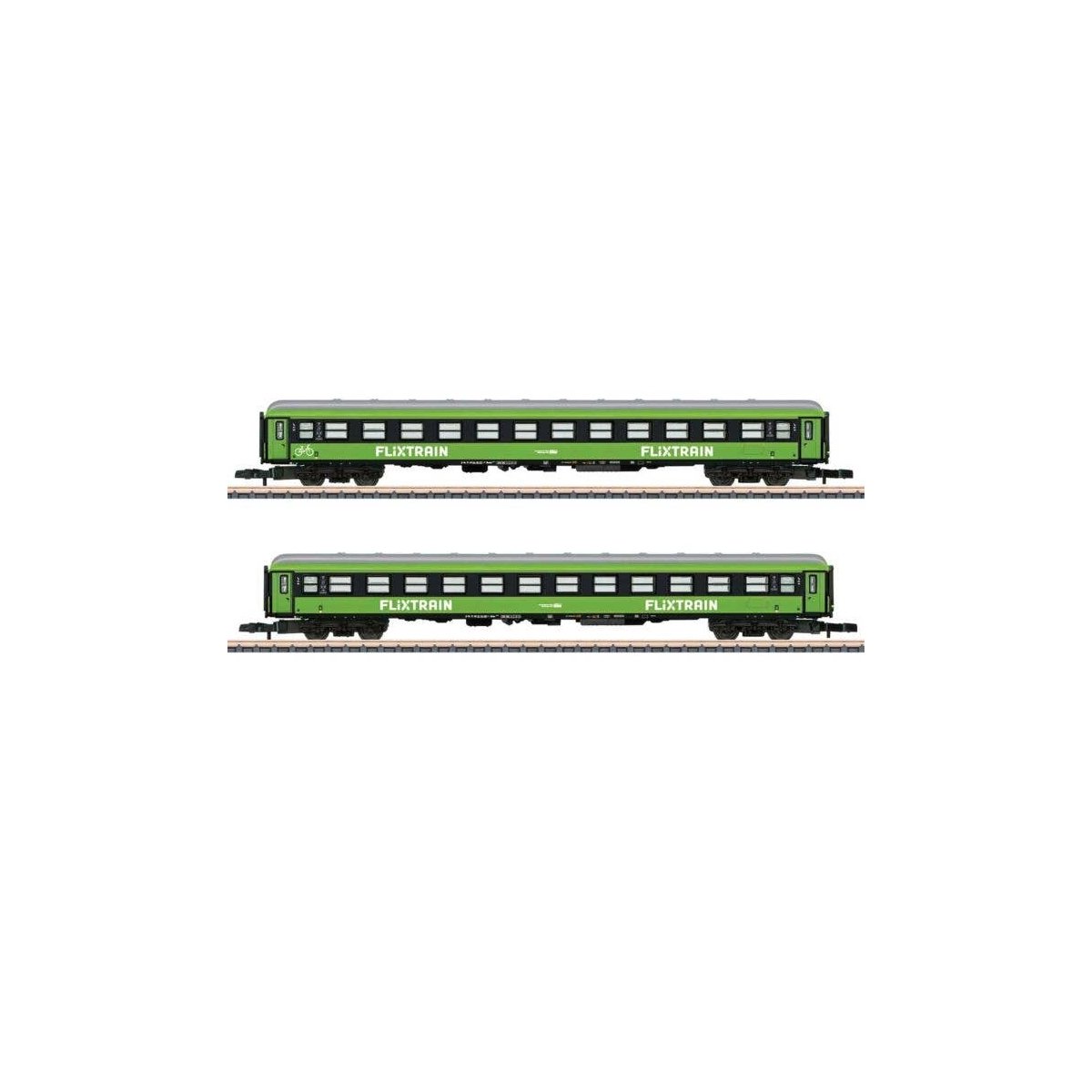 Type Bmmdz 268.7F and 264.4F Coach Set - Ready to Run -- Flixtrain (Era VI 2020, green, black, white), Z, Marklin, Inc 87404