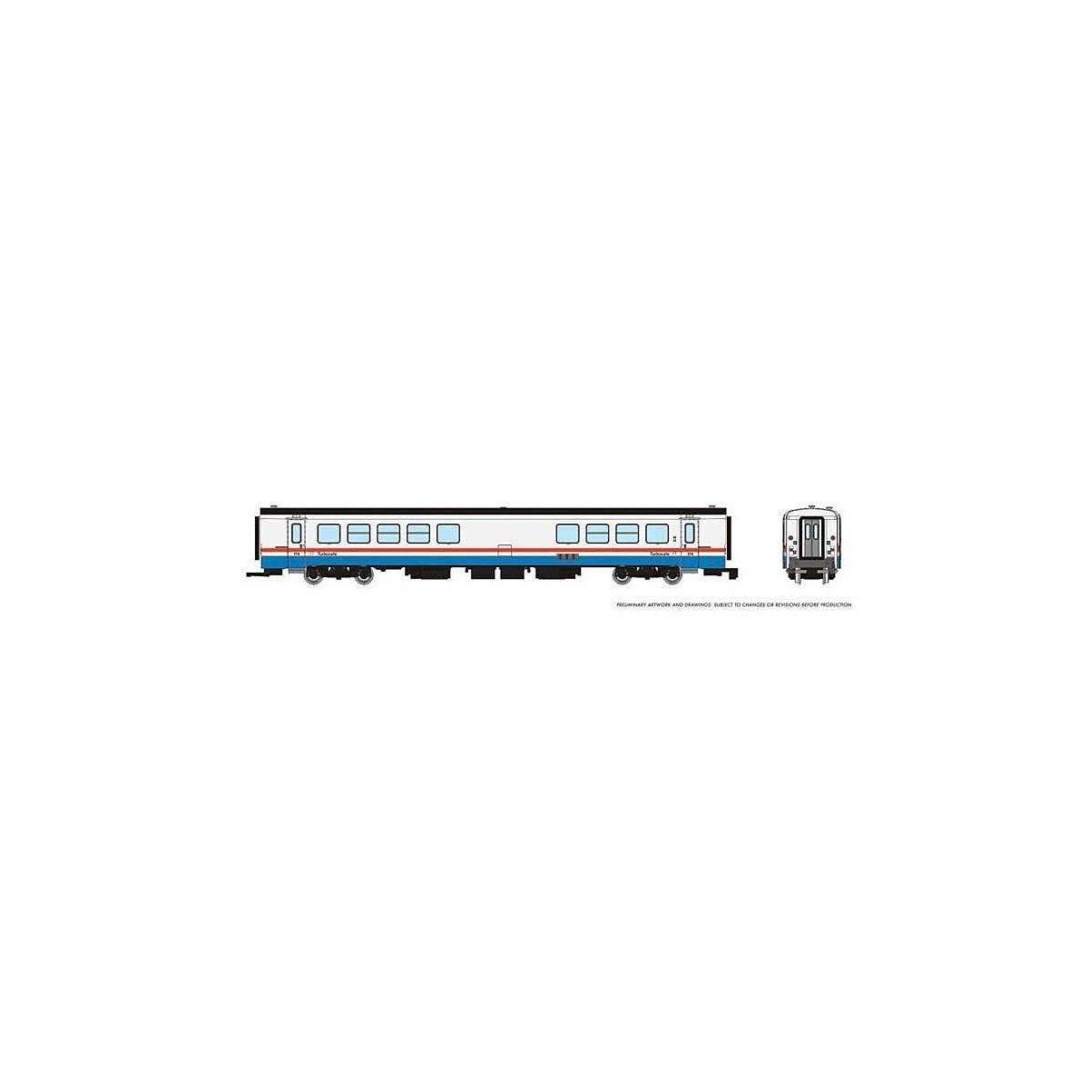 Rohr RTL Turboliner Snack Bar Coach - Ready to Run -- Amtrak 186 (Phase III Late, white, blue, red, black roof), N, Rapido Train