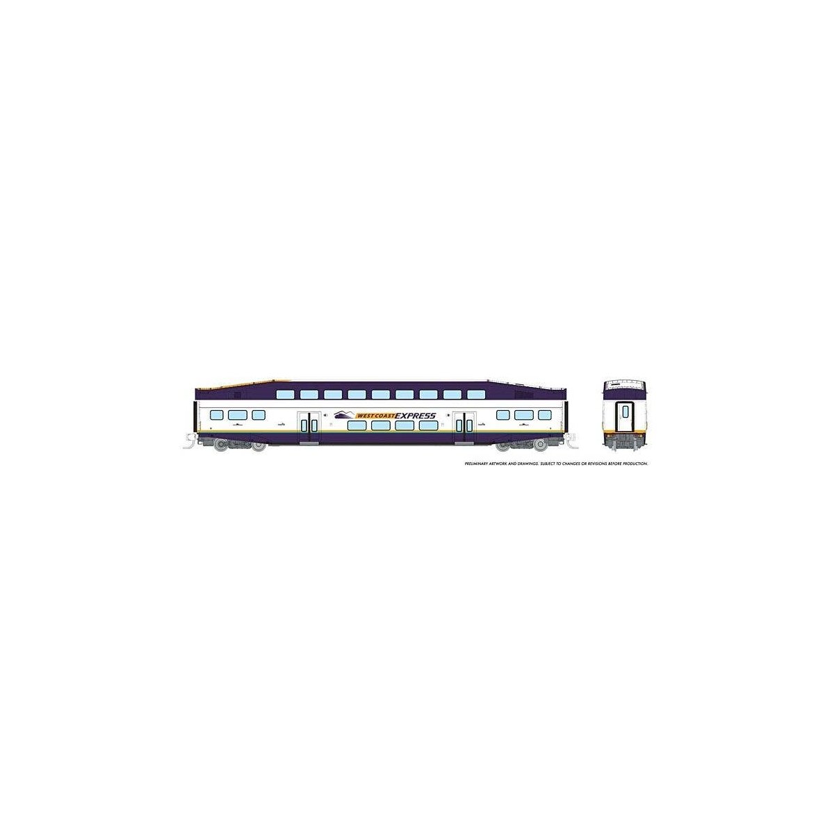 Bilevel Commuter Coach - Ready to Run -- West Coast Express Single Coach (white, blue, yellow), N, Rapido Trains Inc 546033A