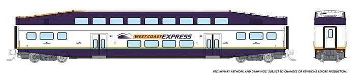 Bilevel Commuter Coach - Ready to Run -- West Coast Express Single Coach (white, blue, yellow), N, Rapido Trains Inc 546033A