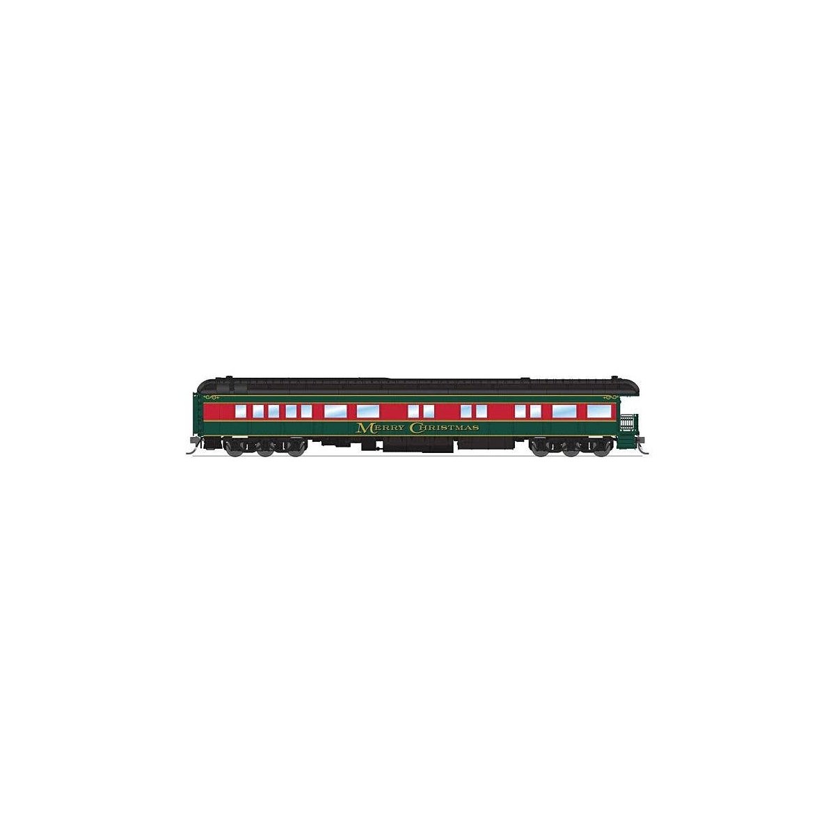 Heavyweight 5-Car Combine, 3 P70 Coach, Business Car Set - Ready to Run -- Christmas Holiday Scheme (green, black, red), HO, Bro