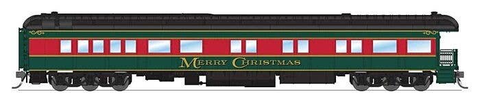 Heavyweight 5-Car Combine, 3 P70 Coach, Business Car Set - Ready to Run -- Christmas Holiday Scheme (green, black, red), HO, Bro