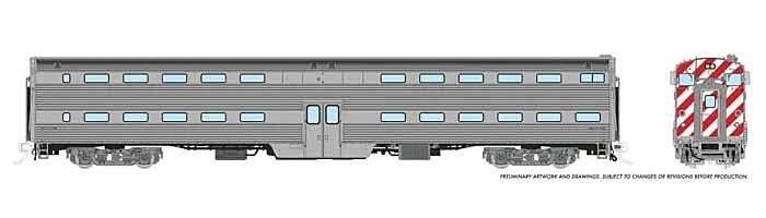 Budd Gallery Bi-Level Commuter Cab Coach - Ready to Run -- Painted, Unlettered (stainless, white, orange), HO, Rapido Trains Inc