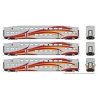 Bi-Level Commuter 2 Coach and Cab Car Set - Ready to Run -- New Mexico Rail Runner Set 1 1102, 1008, 1012 (white, red, yellow), 