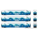 Bi-Level Commuter 2 Coach and Cab Car Set - Ready to Run -- Sounder Set 1 106, 203, 212 (teal, blue, white), HO, Rapido Trains I