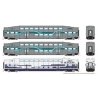 Bi-Level Commuter 2 Coach and Cab Car Set - Ready to Run -- Metrolink Set 1 632, 101, 136 (Coaches, gray, teal, Ribbon Scheme, w