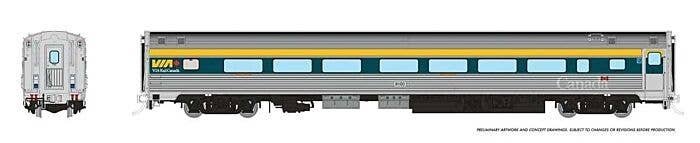 Budd Coach with HEP - Ready to Run -- VIA Rail Canada 8110 (2022 Scheme, stainless, teal, yellow, Large Canada), HO, Rapido Trai