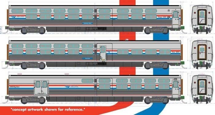 Viewliner II Set, Interior Light, 2 Sleepers, Diner, Baggage-Dorm - Ready t -- Amtrak (Phase III, silver, red, white, blue), N, 
