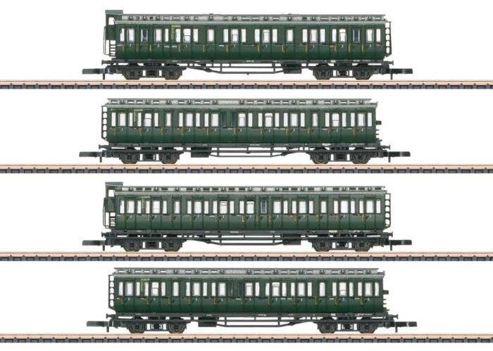Type AB4 & 3-B4 Compartment Car Set - Ready to Run -- German Federal Railroad DB (Era III, green, gray), Z, Marklin, Inc 87565
