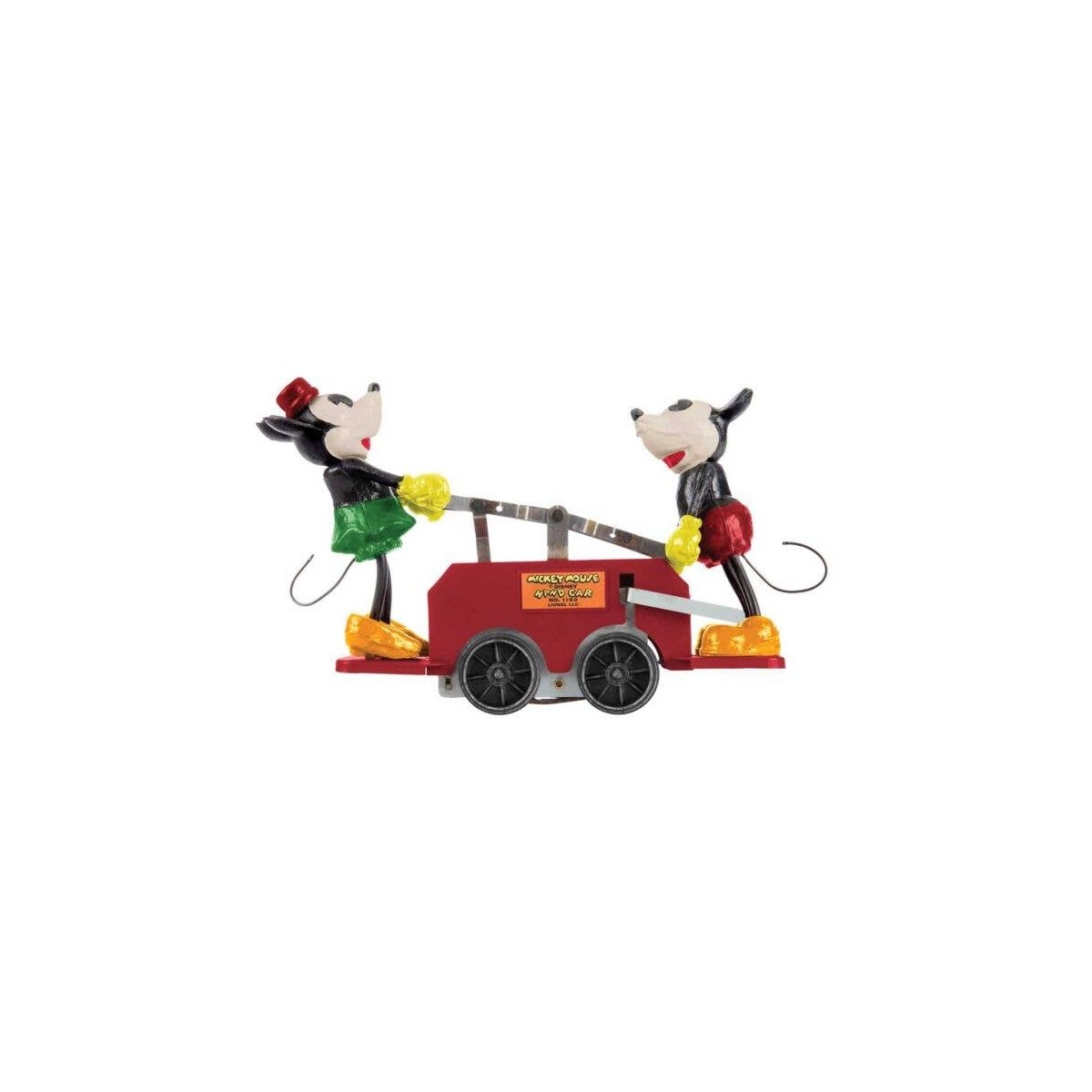 1100 Operating Handcar - 3-Rail - Conventional -- Mickey and Minnie Mouse (red), O, Lionel 2335190