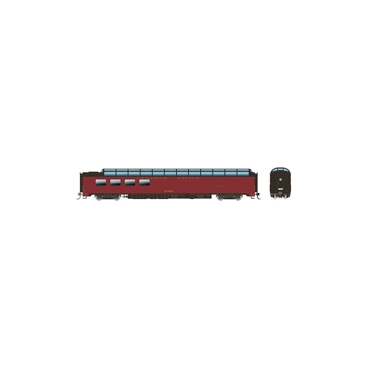 SP 3/4 Dome-Lounge - Ready to Run -- Canadian Pacific 3605 Selkirk (maroon, black, Flat Sides), HO, Rapido Trains Inc 175014