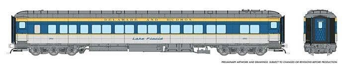 Canadian Car & Foundry Balloon-Top Coach - Ready to Run -- Delaware & Hudson 206 Essex County (gray, blue, yellow), HO, Rapido T