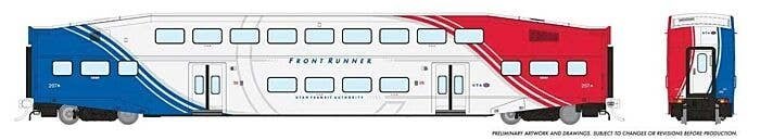 Bi-Level Commuter Coach - Ready to Run -- FrontRunner UTA No Number (white, red, blue), HO, Rapido Trains Inc 146035