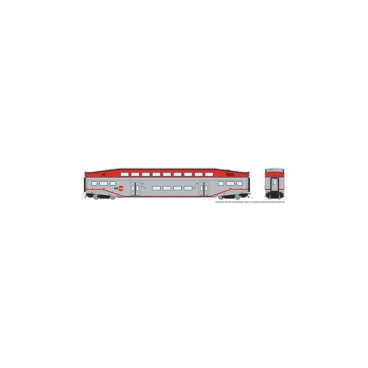 Bi-Level Commuter Coach - Ready to Run -- CalTrain Set No Number (gray, red, black), HO, Rapido Trains Inc 146029