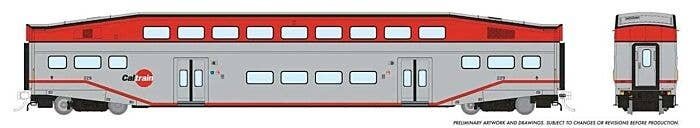 Bi-Level Commuter Coach - Ready to Run -- CalTrain Set No Number (gray, red, black), HO, Rapido Trains Inc 146029