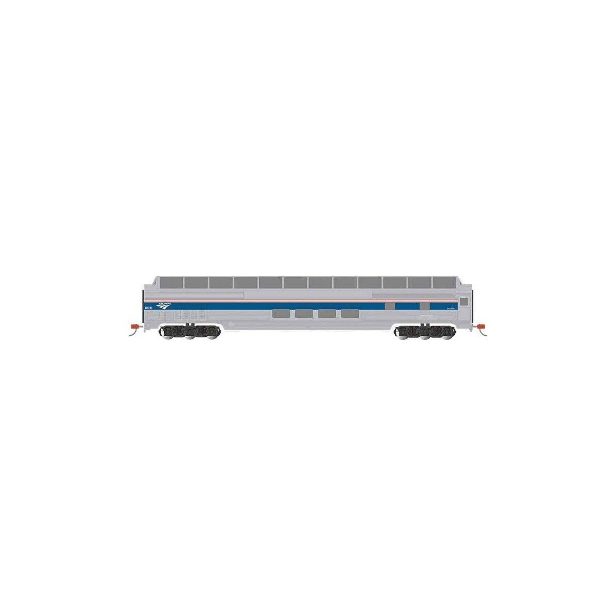 Budd 85′ Full-Length Dome with Lights - Ready to Run - Silver Series(R) -- Amtrak (Phase VI, silver, blue, red, white Travelsc