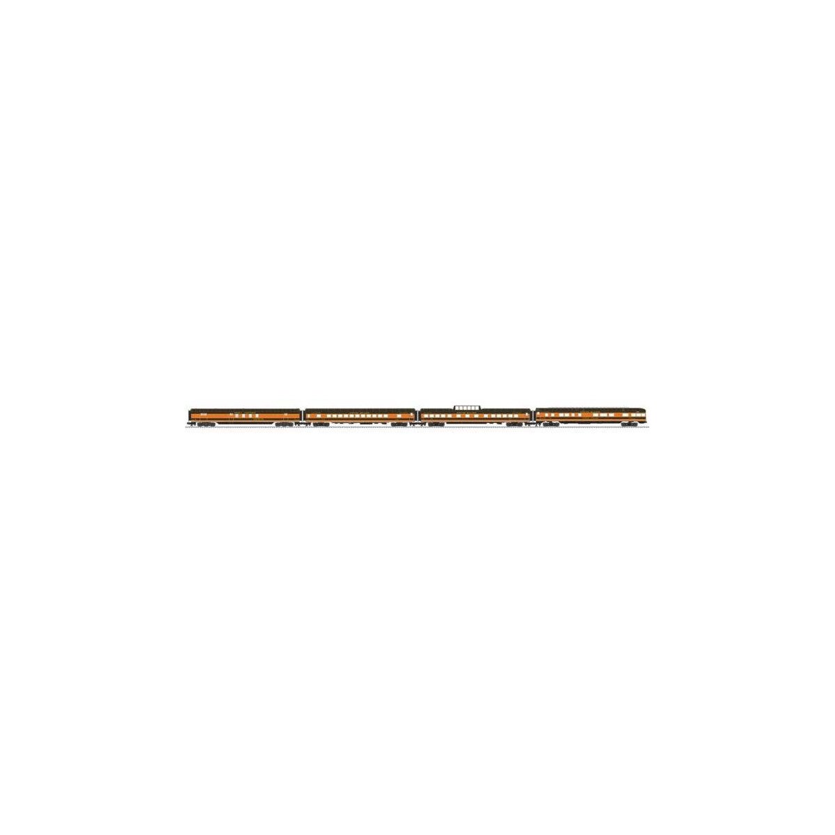 21′ Smooth-Side RPO, Coach, Dome, Observation 4-Car Set - 3-Rail - Ready t -- Great Northern (Empire Builder. Omaha Orange, Pu