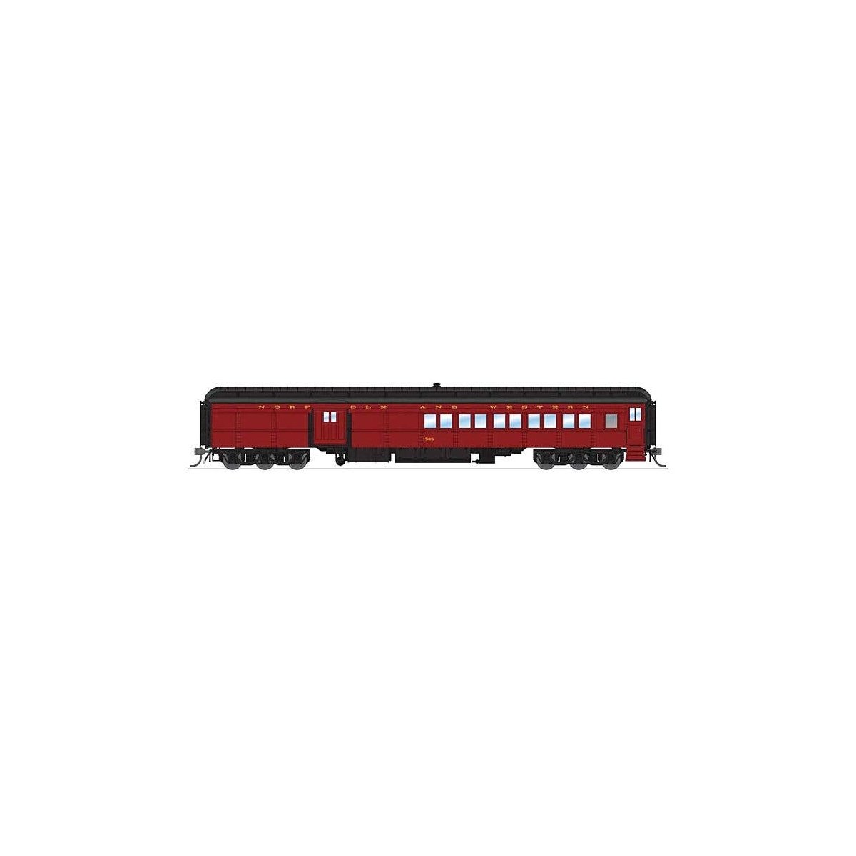 Heavyweight Coach-Baggage-Combine - Ready to Run -- Norfolk & Western 1506 (maroon, black), HO, Broadway Limited Imports 9118