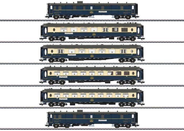 Edelweiss Parlor 6-Car Set - 3-Rail - Ready to Run -- Wagons-Lits CIWL (Era II 1937, blue, ivory), HO, Marklin, Inc 42470