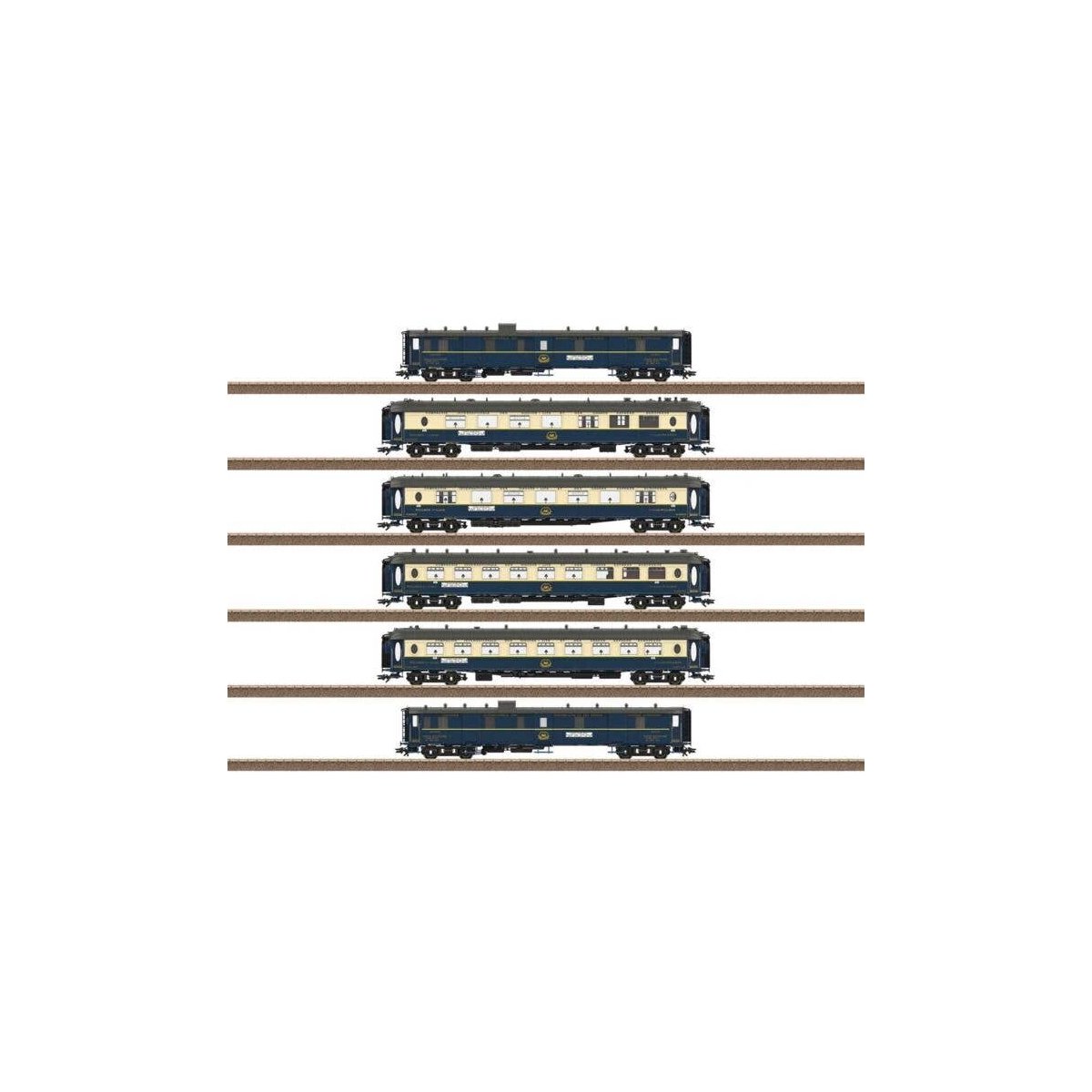 Edelweiss Parlor 6-Car Set - Ready to Run -- Wagons-Lits CIWL (Era II 1937, blue, ivory), HO, Trix 26470