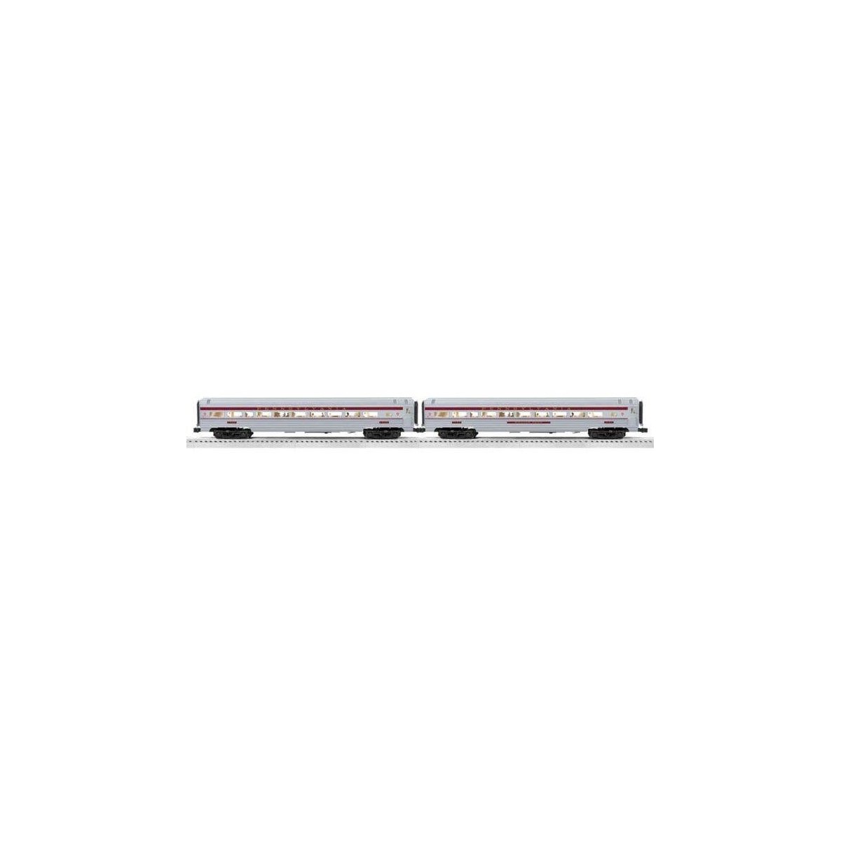 18′ Streamlined Fluted Coach 2-Pack - 3-Rail - Ready to Run - RailSounds -- Pennsylvania Railroad (silver, Tuscan), O, Lionel 