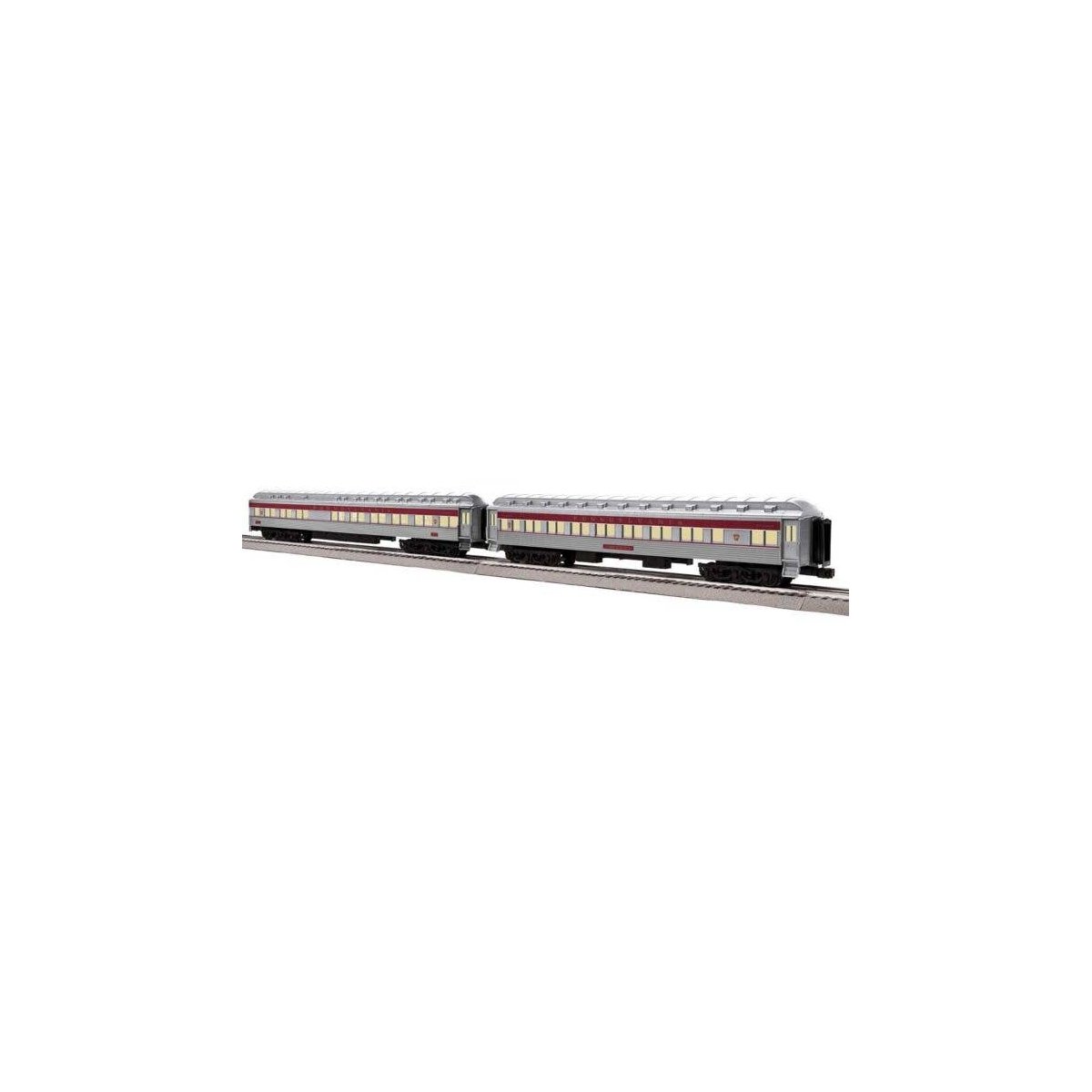Heavyweight 18′ Coach & Diner - 3-Rail - Ready to Run -- Pennsylvania Railroad 1157, john Hancock (Shadowlined silver, Tuscan)