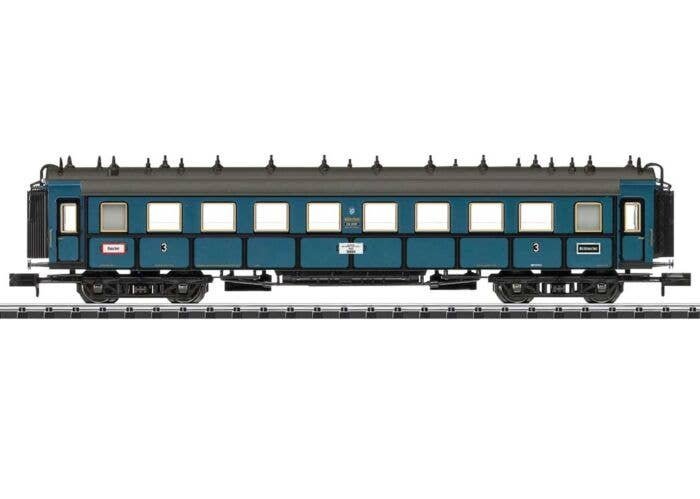 Type CCu 3rd Class Coach - Ready to Run - Minitrix -- German State Railroad DR (Era II 1908 Fantasy Scheme, blue, gray), N, Trix
