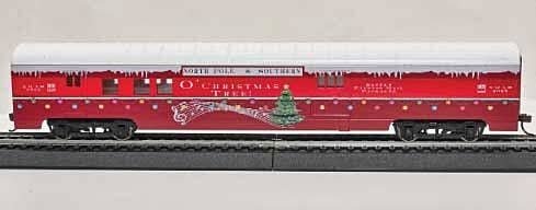 Smooth-Side Baggage-RPO - Ready to Run -- 2022 Christmas Car - North Pole & Southern (maroon, red, white, green), HO, Con-Cor 70